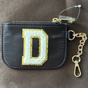 NWOT Black Coin Purse with Gold and White Letter D